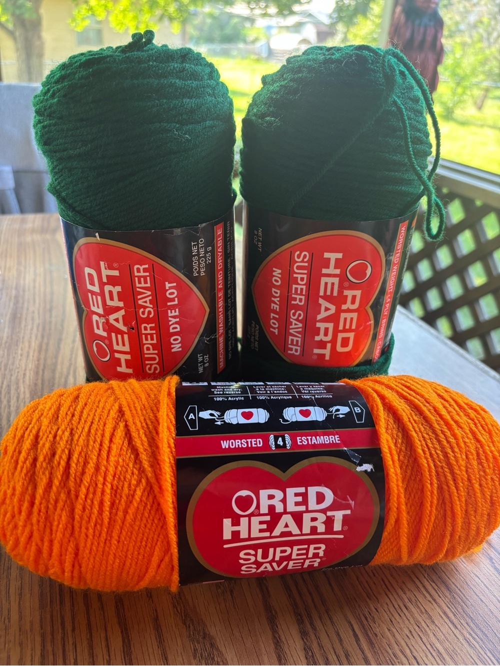 Red Heart Yarn Bundle - 2Green & 1 Orange